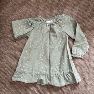Zara Olive Green Corduroy Baby Dress with ditsy floral print